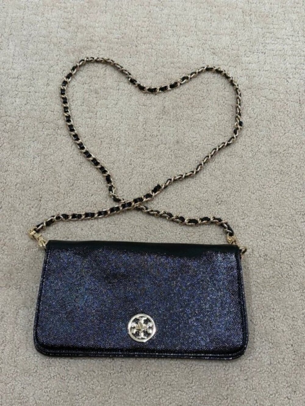 Like New Tory Burch Black Patent Leather Chain Wallet Crossbody Bag, Worn Only O